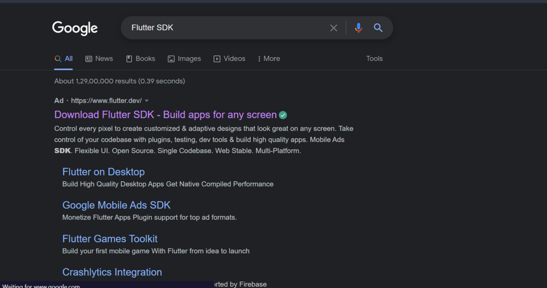 search for flutter SDK