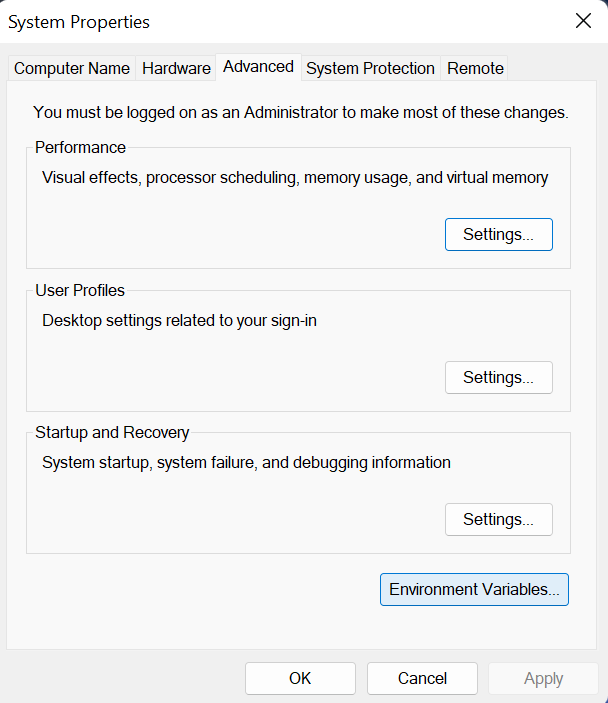 select environment variable here