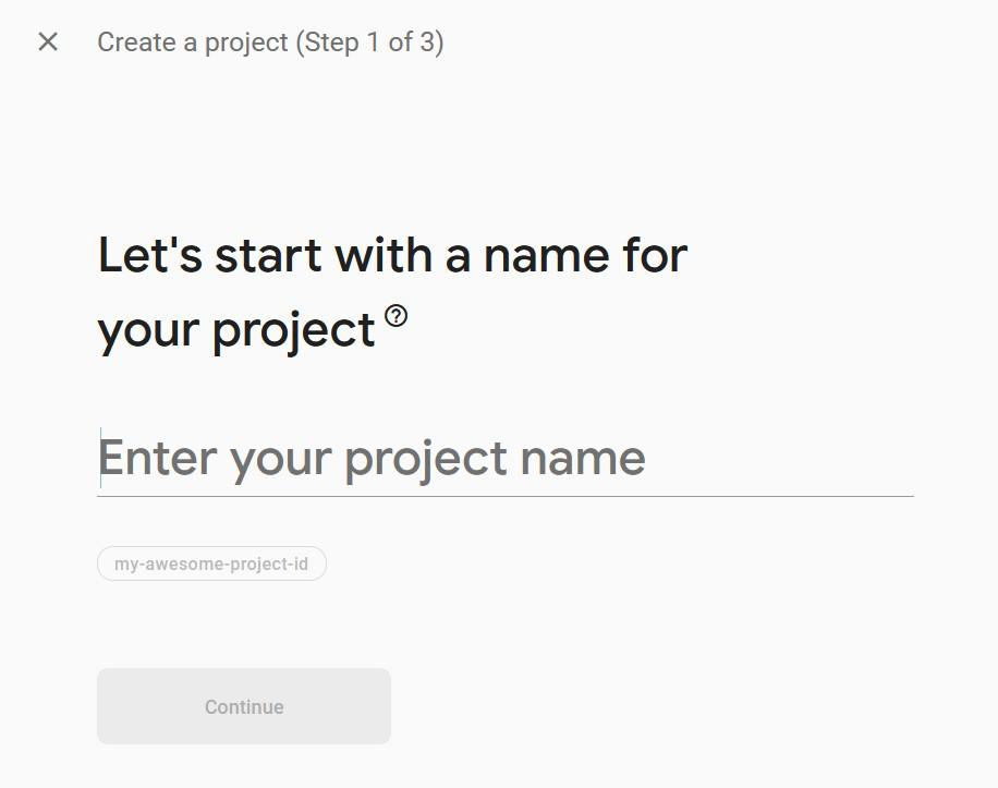 Enter name of project and click on continue