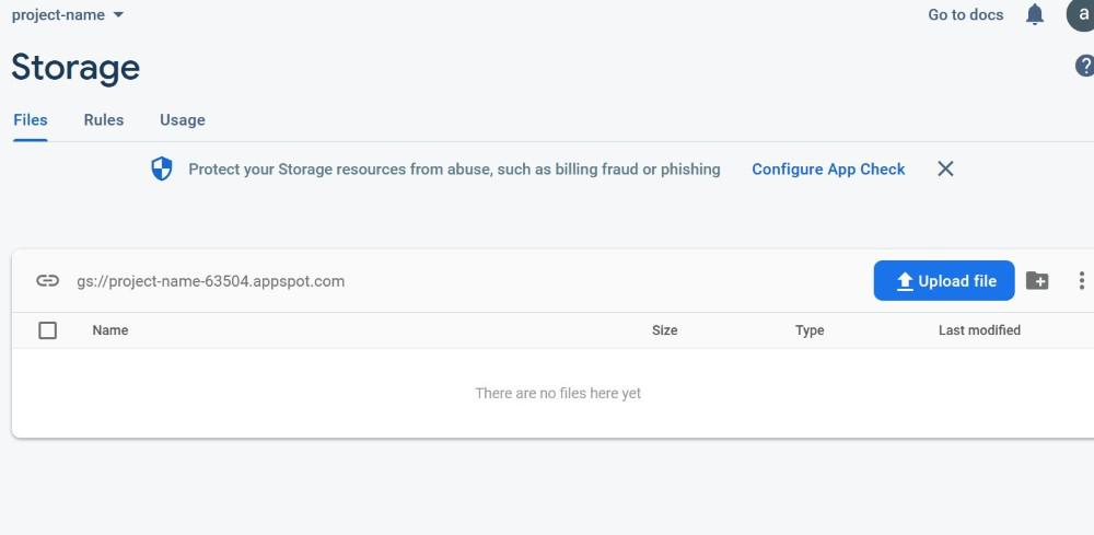 Default storage Dashboard of firebase