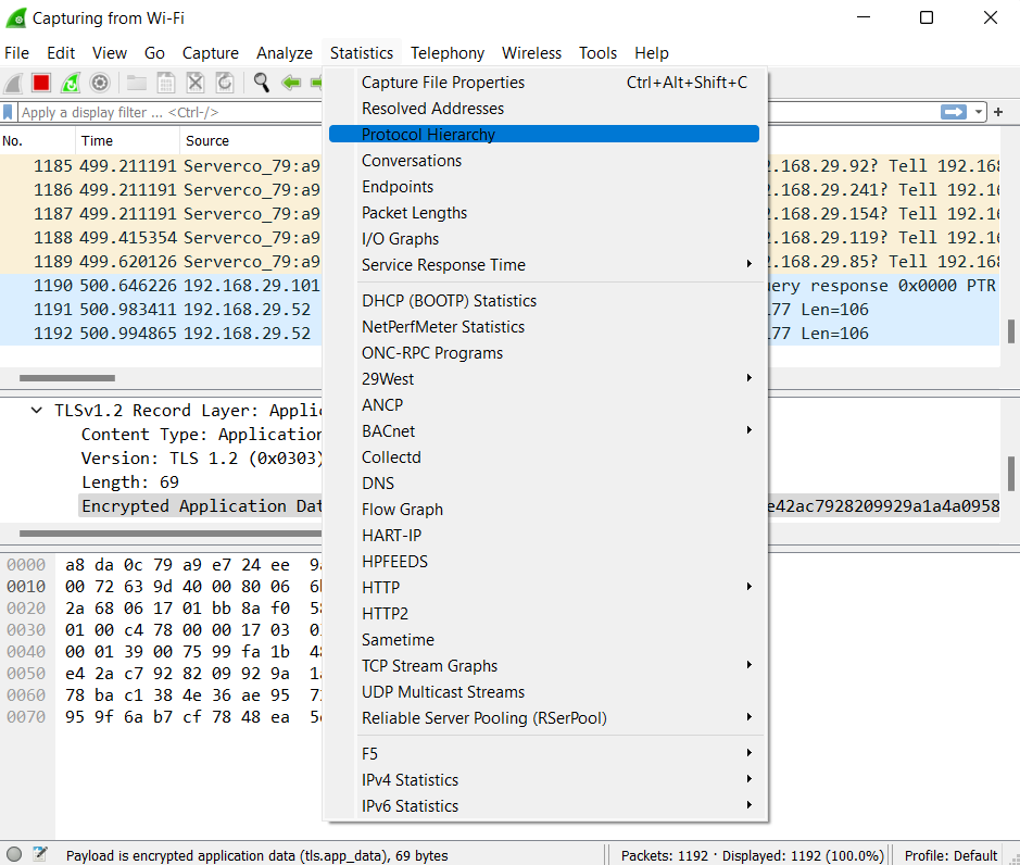  Wireshark Statistics menu