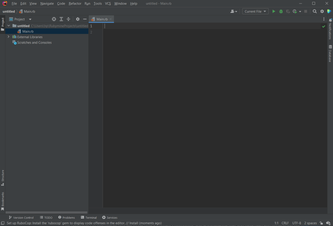 start writing code, rubymine is installed, and ready to use. 