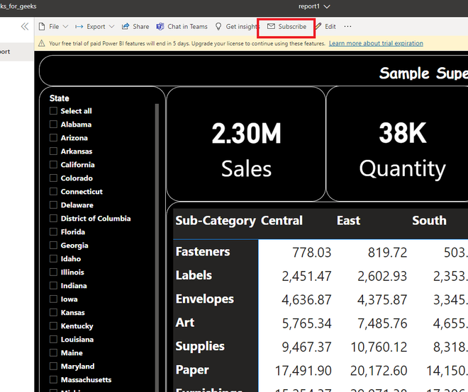 Power BI - Subscribe Report