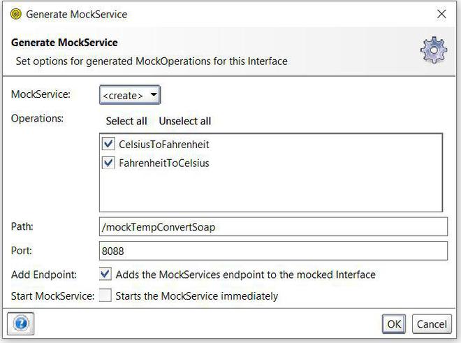 Step 3: Generate MockService Dialog Box