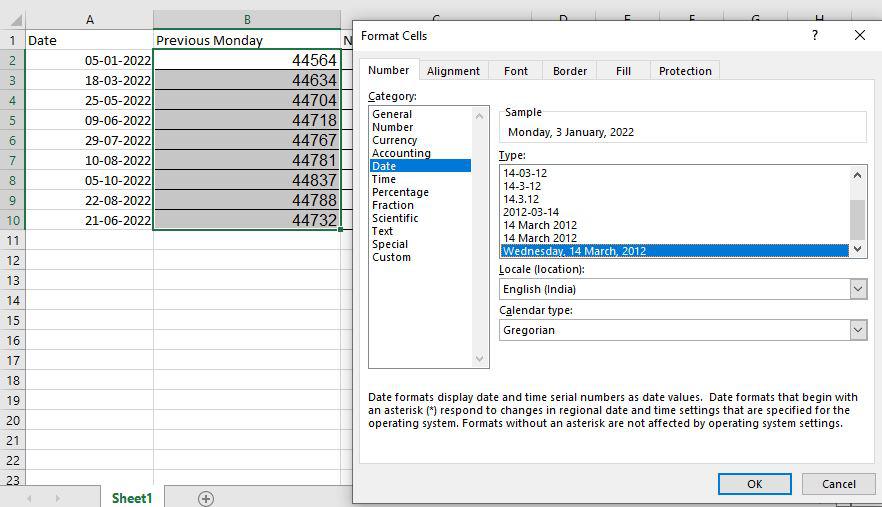 Date in Format cells