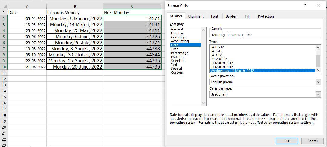 Date in Format cells