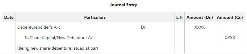 New Share/Debenture issued at Par