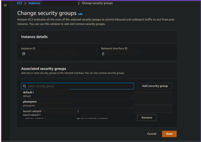 change security groups