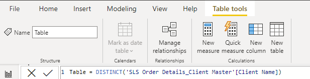 Distinct () function in Power BI