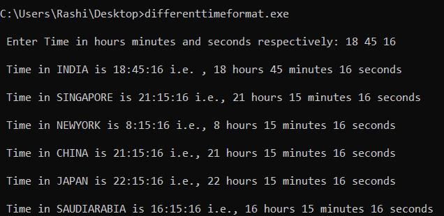 C Program to Display time in Different Country Format