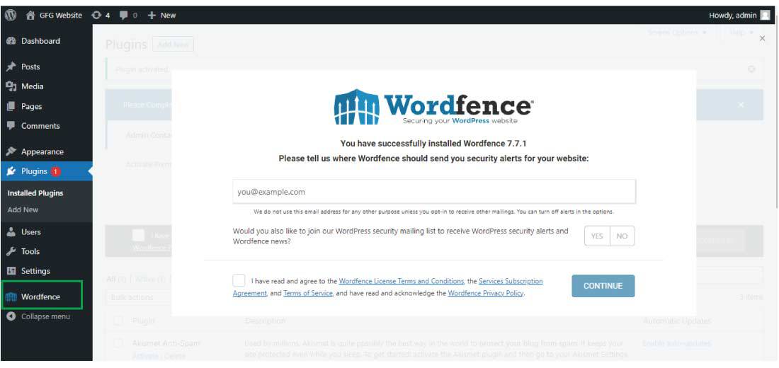 activate the Wordfence security plugin on your WordPress website