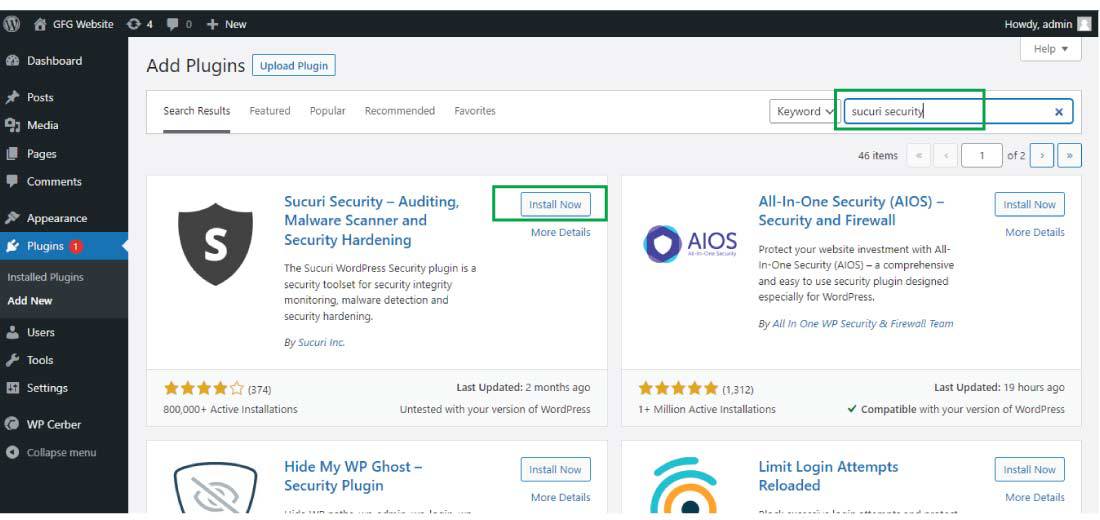 Search for the "Sucuri Security" plugin
