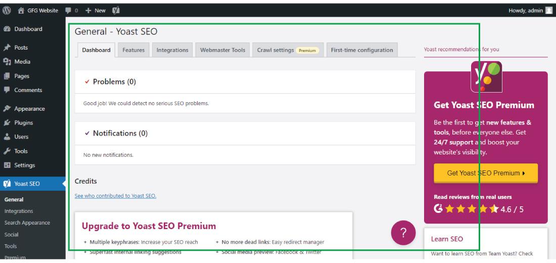 Yoast SEO in the WordPress dashboard