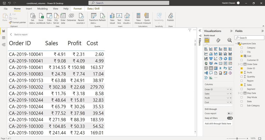 Values-of-cost-column