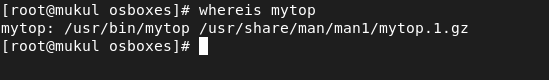 Verifying Mytop installation using whereis