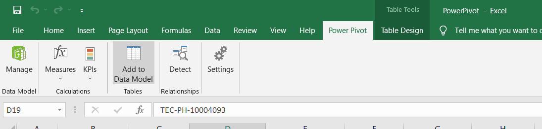 click on Power Pivot and then select the Add to data model option.