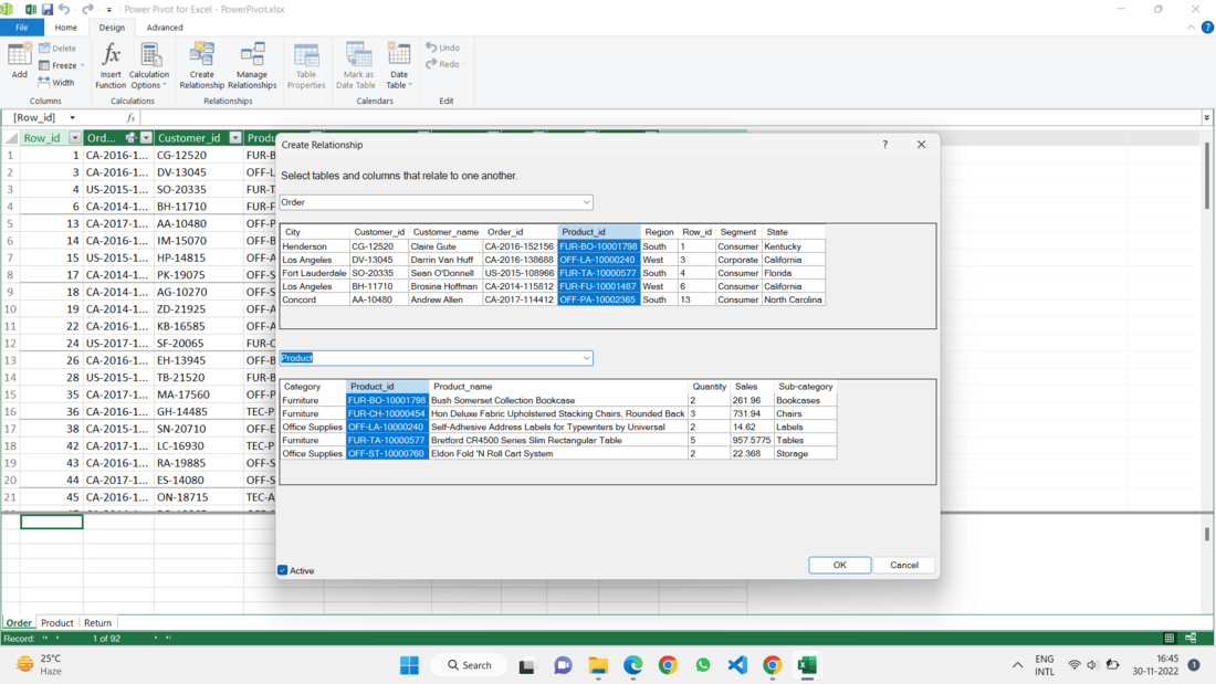 choose [Product_id] from Order dataset and [Product_id] from Product dataset.