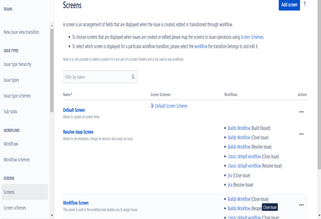 JIRA Screens