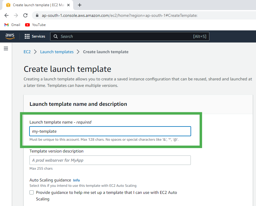 Configuration Of lauch Template