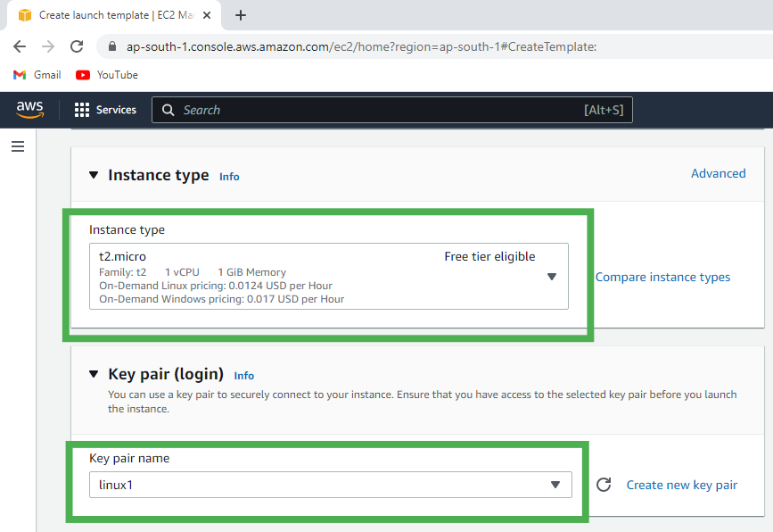 select instance type