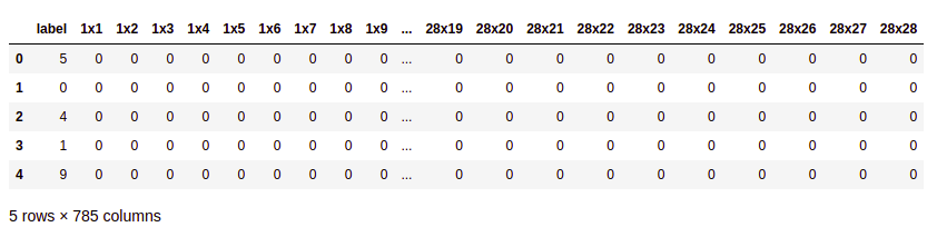 First five rows of the training data