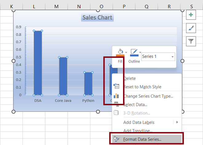 Select chart data series and then click format data series