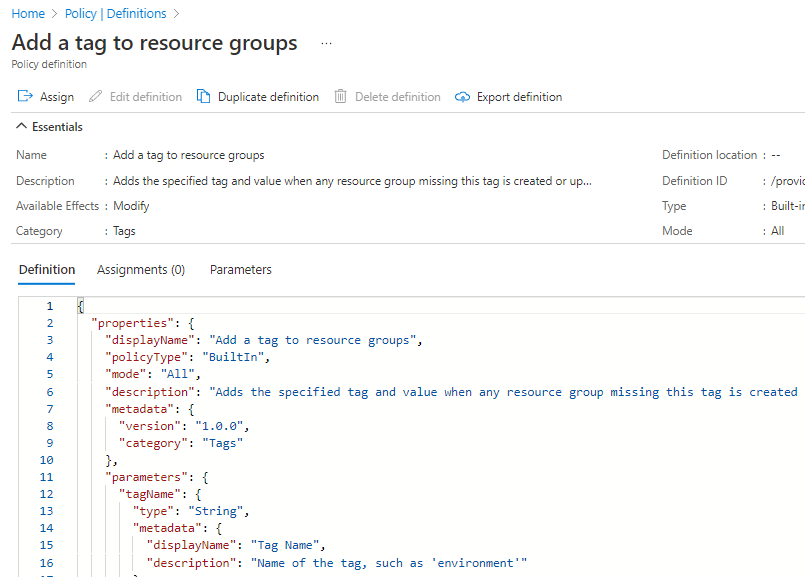 Add a tag to resource group