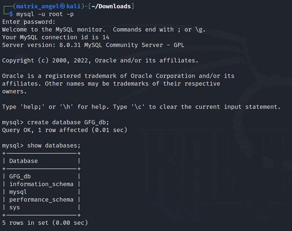 Creating a new database in MySQL Monitor