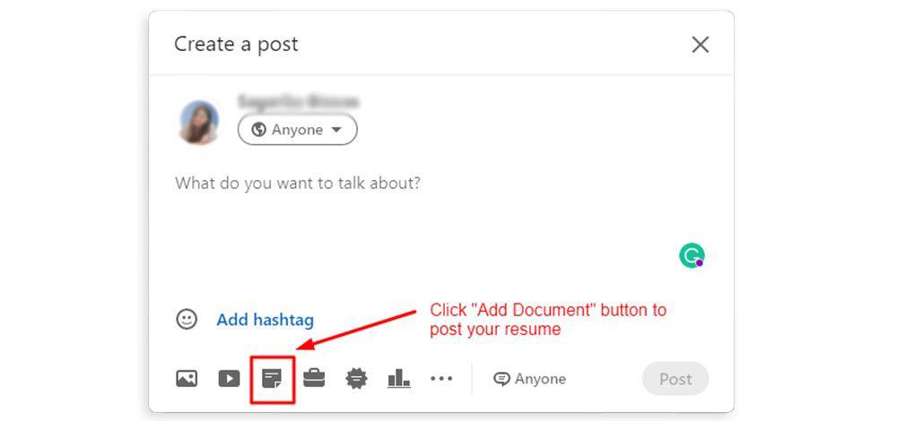 add resume to LinkedIn as a post