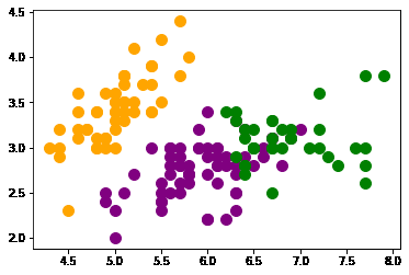 Clusters formed in the iris data