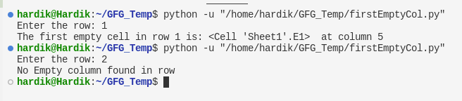 Finding First Empty Column in an Excel Sheet using Python