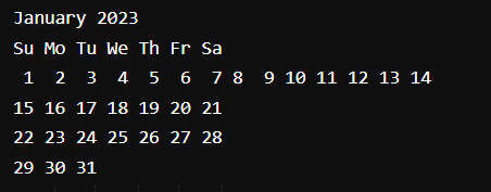 output of cal command in linux