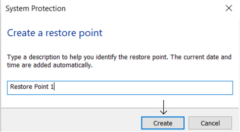 Type a name for your restore point and tap Create button