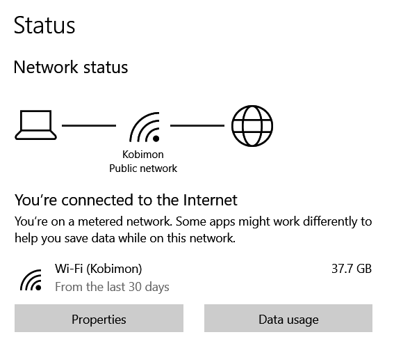 Click Properties under Network Status tab