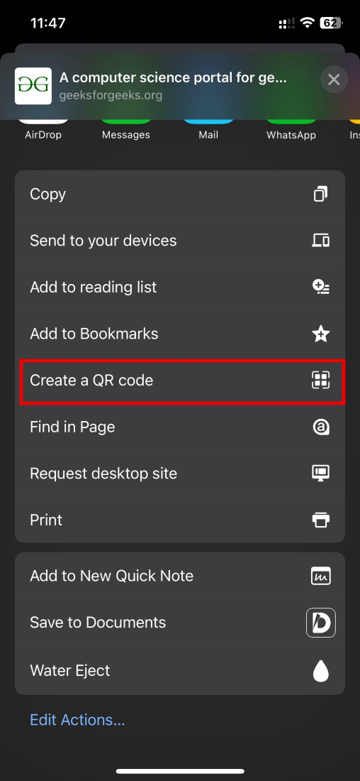 Select the "Create QR Code"