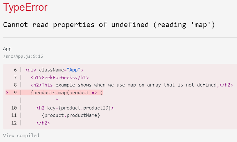 React.Js | Typeerror: Cannot Read Property 'Productid' Of Undefined -  Geeksforgeeks