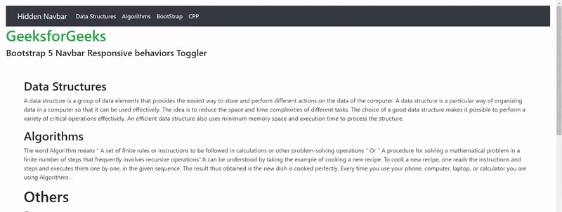 Bootstrap 5 Navbar Responsive behaviors Toggler - GeeksforGeeks