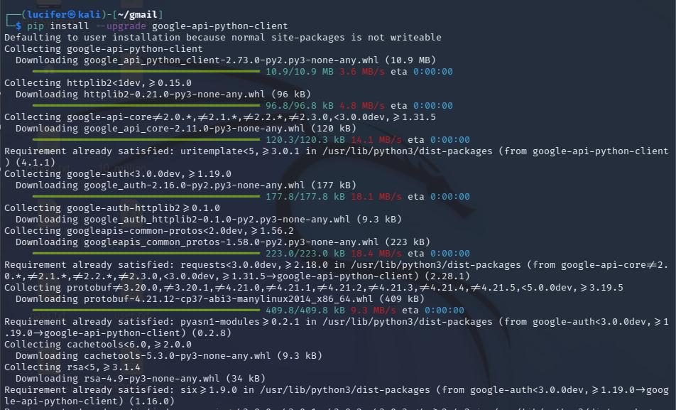 Use the command to install the Google Gmail API client library 
