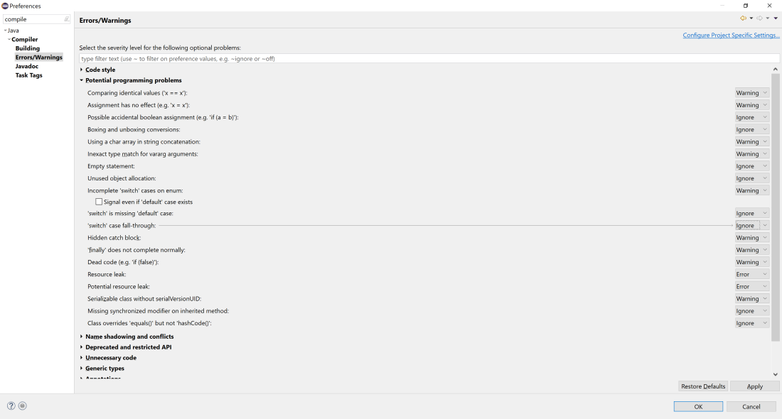 IDE Settings in Eclipse to prevent memory leak