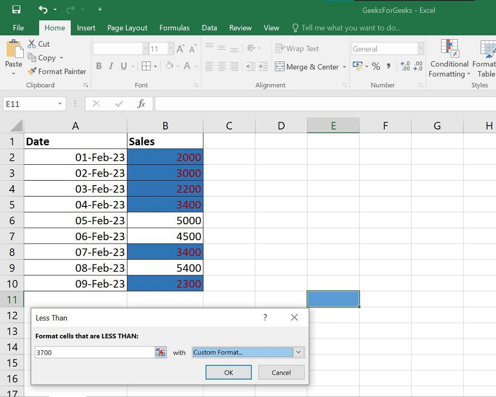 custom formatting in excel