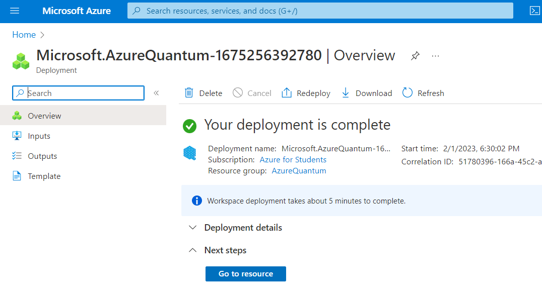 deployed quantum workspace