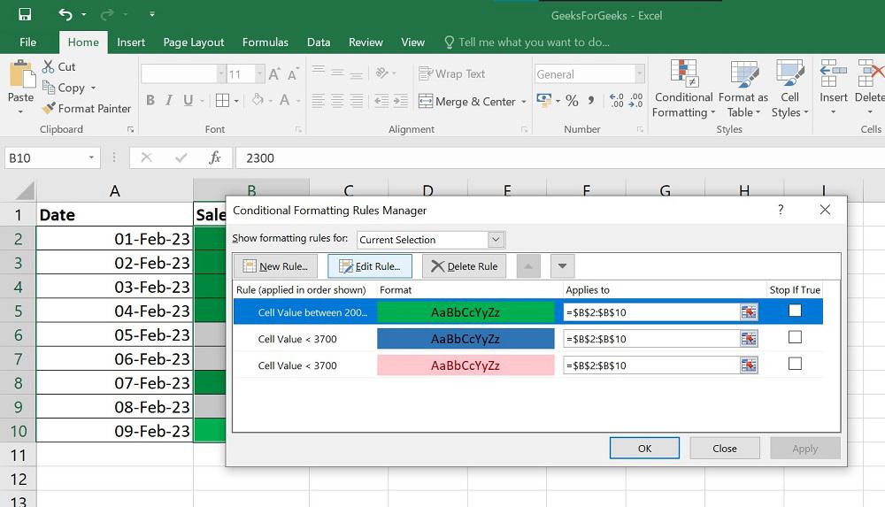 Editing Conditional Formatting Rules Excel