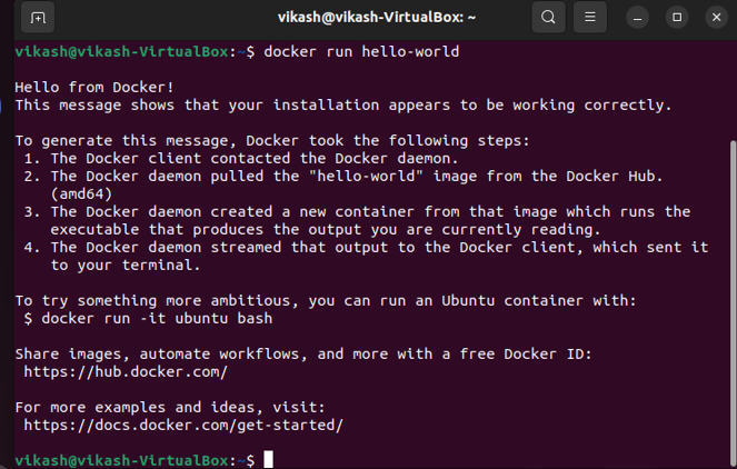 Running hello-world docker image