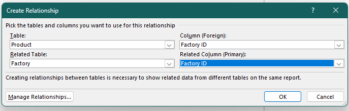 Create Relationship dialogue box