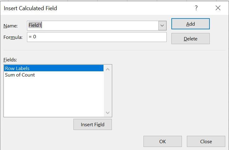 Insert Calculated Field dialogue box