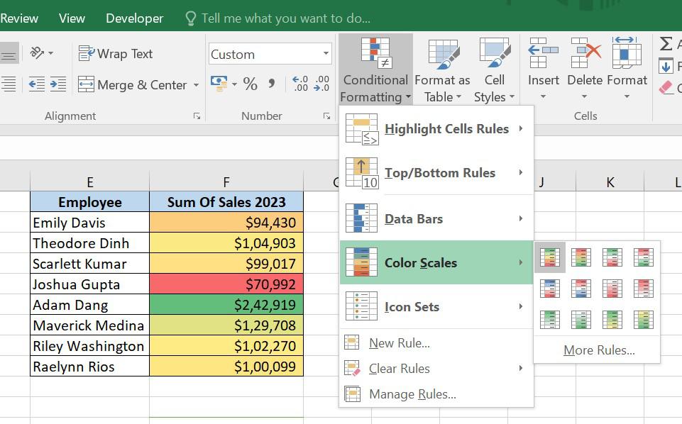 Color scales Excel