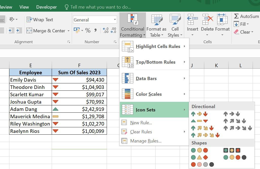 Icon Sets Excel