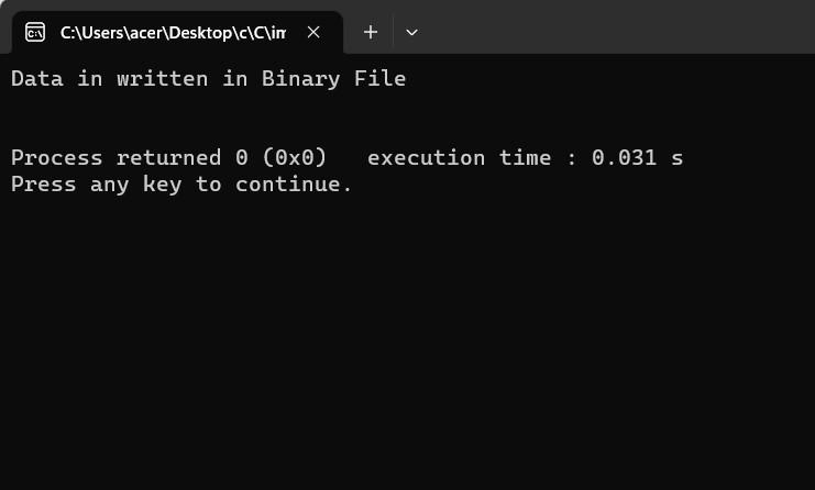 The output of Writing to a Binary File