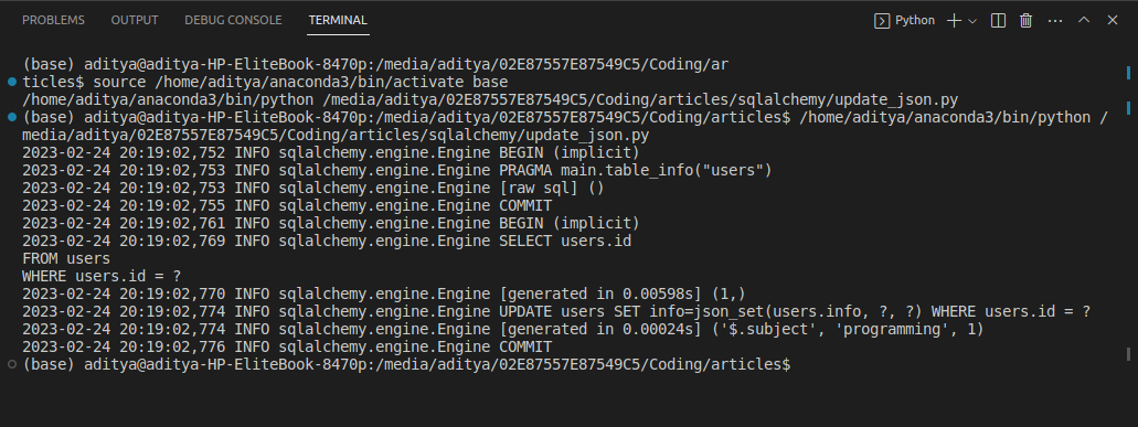 Using SQLAlchemy Expression for Partial JSON Update