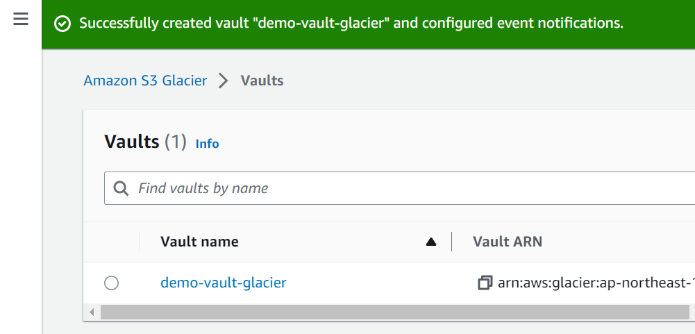 S3 glacier vault created 